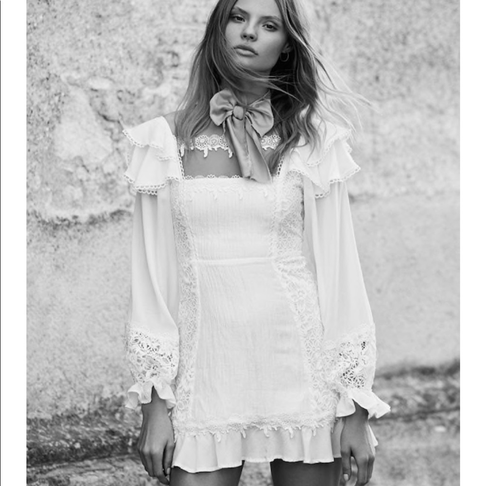 For Love & Lemons Crema Silk Linen Dress